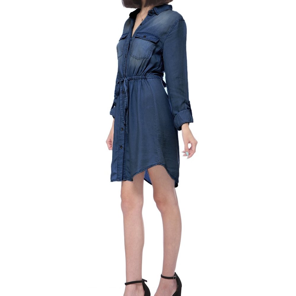 Denim Long-Sleeve Jean Shirt Dress